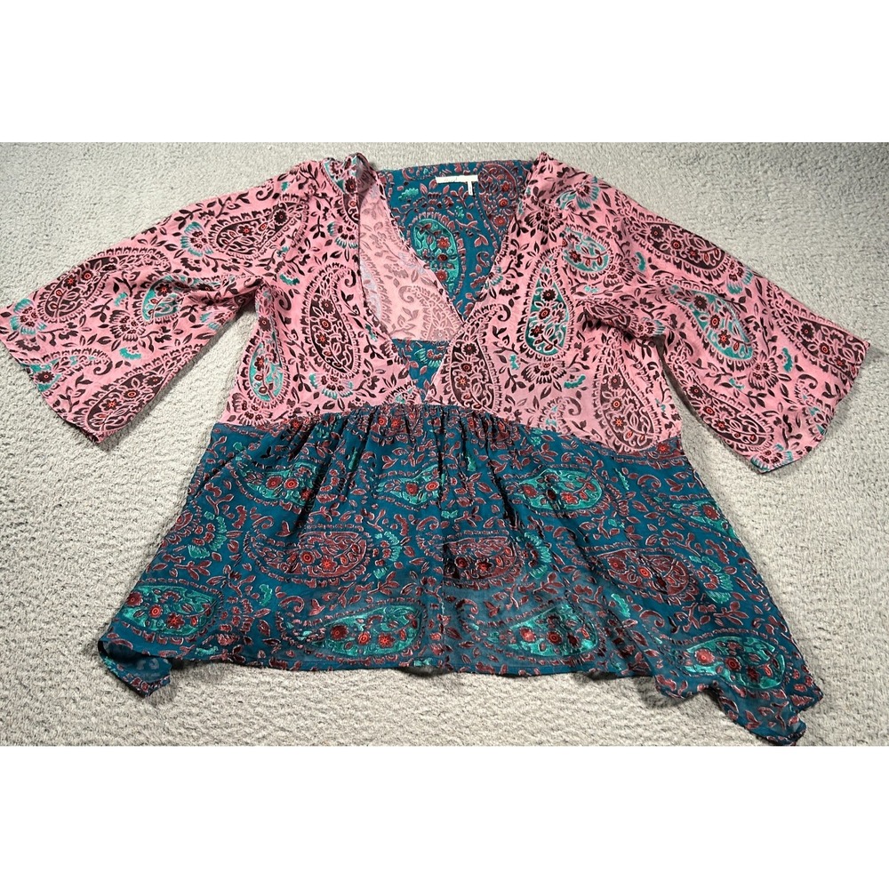 Floreat Anthropologie Top Womens Small Velvet Burnout Sheer Paisley Boho Blouse